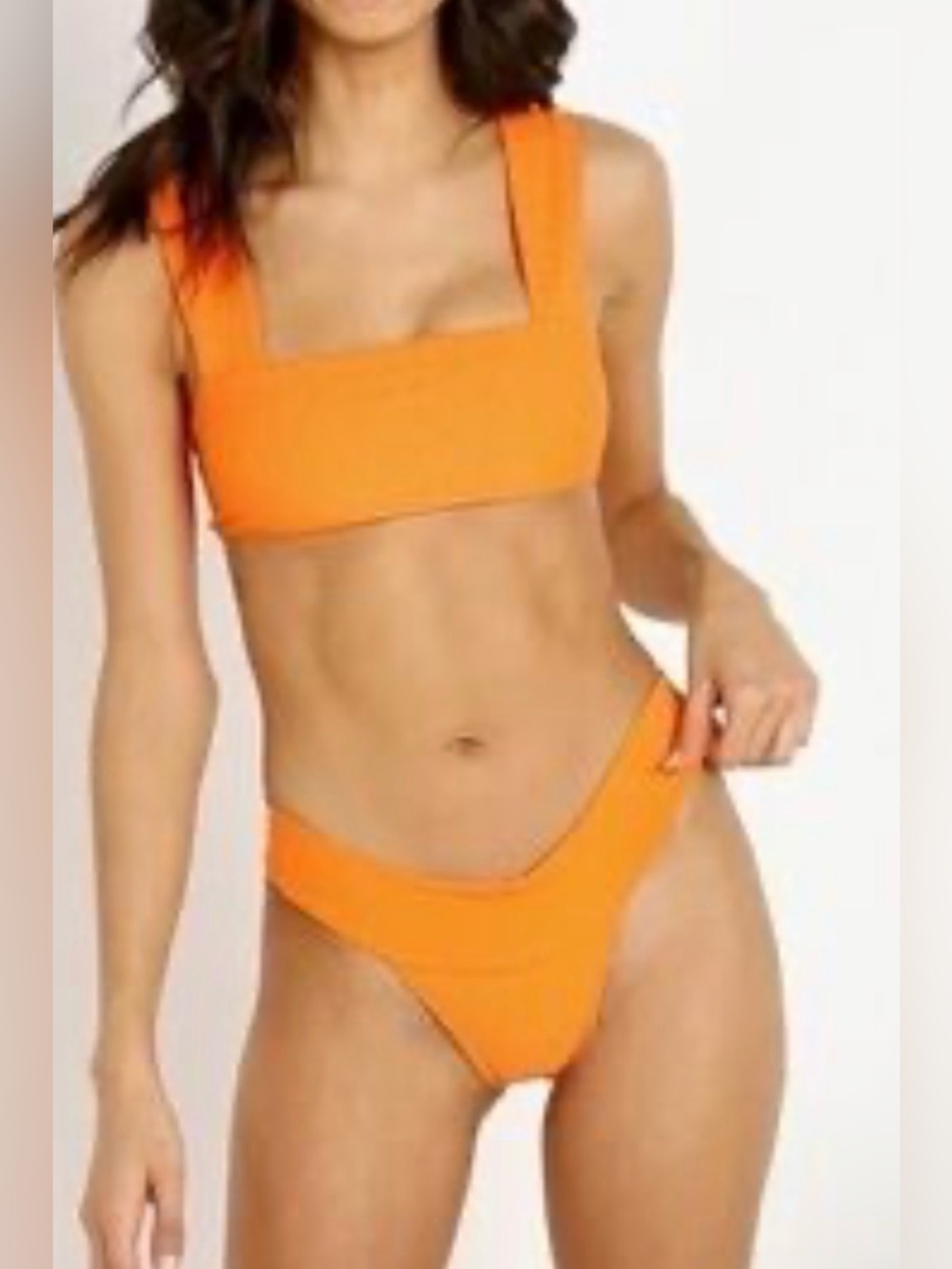 Zaful Bright Orange Square-Neck Bikini Set